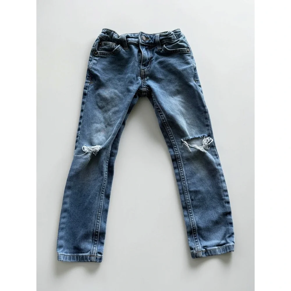 Cat & Jack Boys Skinny Stretch Jeans Medium Wash Distressed Knee Size 5